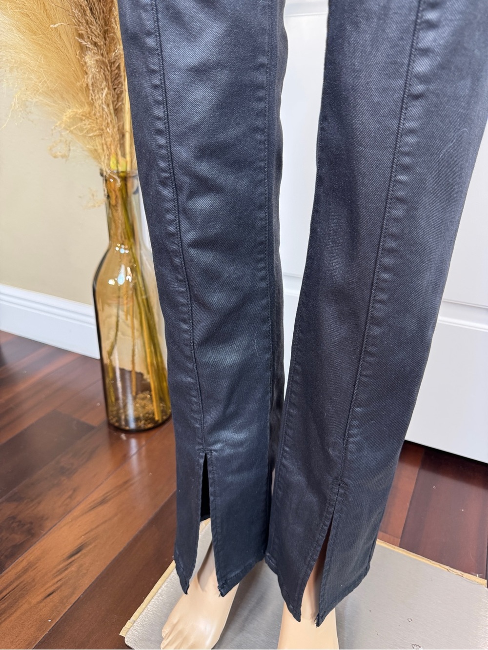 BLACK COATED SPLIT BOTTOM JEANS NWT - Picture 10 of 15